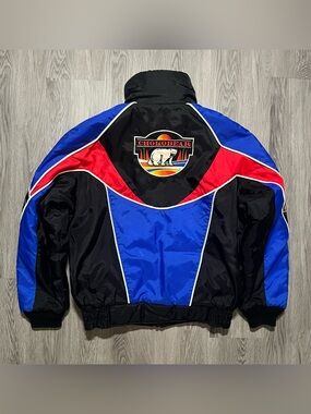 90s vintage CHOKO BEAR Snowmobile winter ski sherpa lined racing jacket mens M